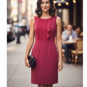 💖 Banana Republic Raspberry Ruffle Front Sheath Dress - Size 8 💖